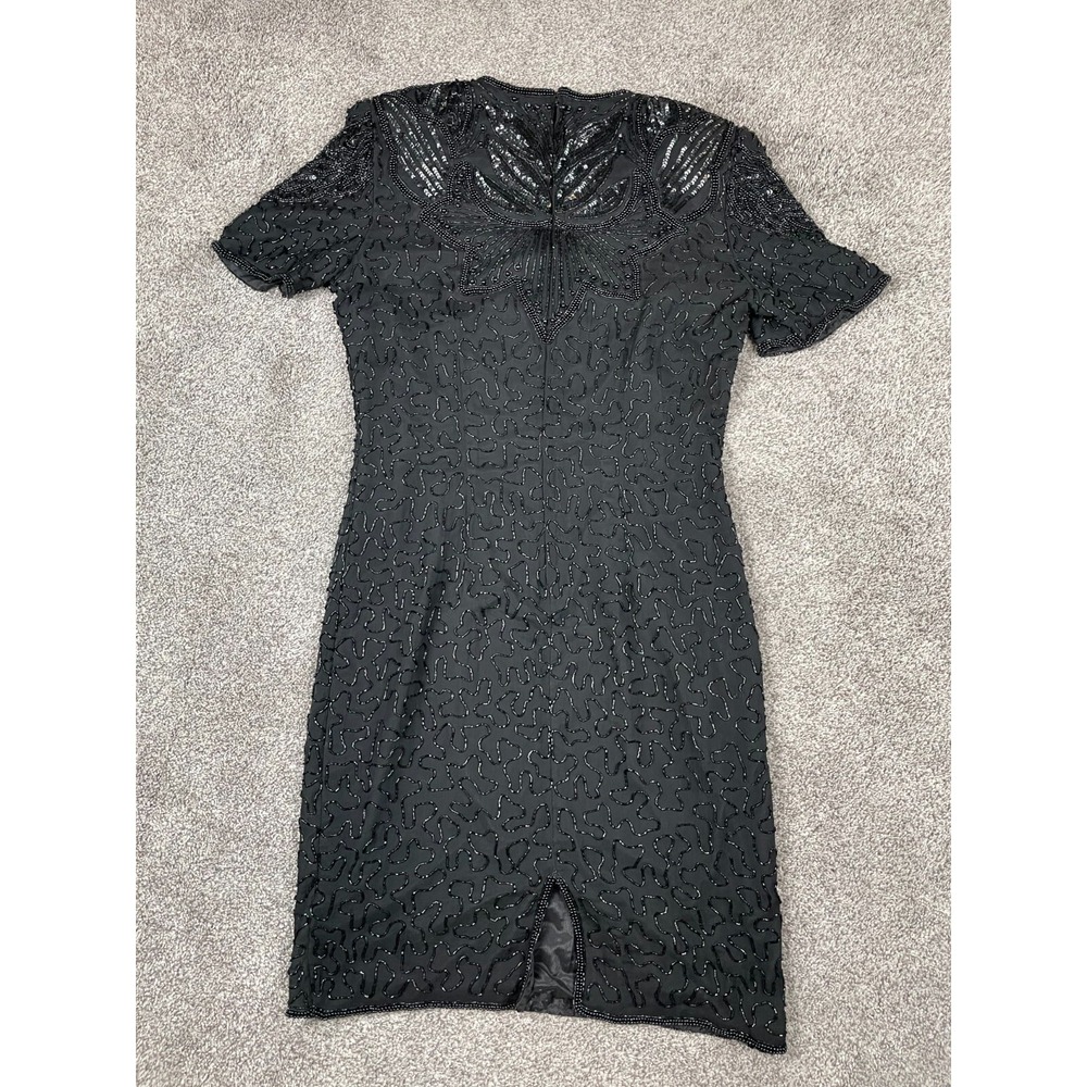 Adrianna Papell Evening Dress Womens Small Silk Bead Party Whimsigoth Fairy Goth - Picture 3 of 13